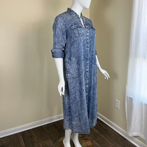 Soft Surroundings Women's Size Petite XL Tencel Acid Wash Maxi Shirt Denim Dress - Picture 8 of 17